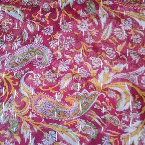 Kantha Quilt Red Green Small Paisley/Brown Rust 54.5" x 84" Cotton K80.